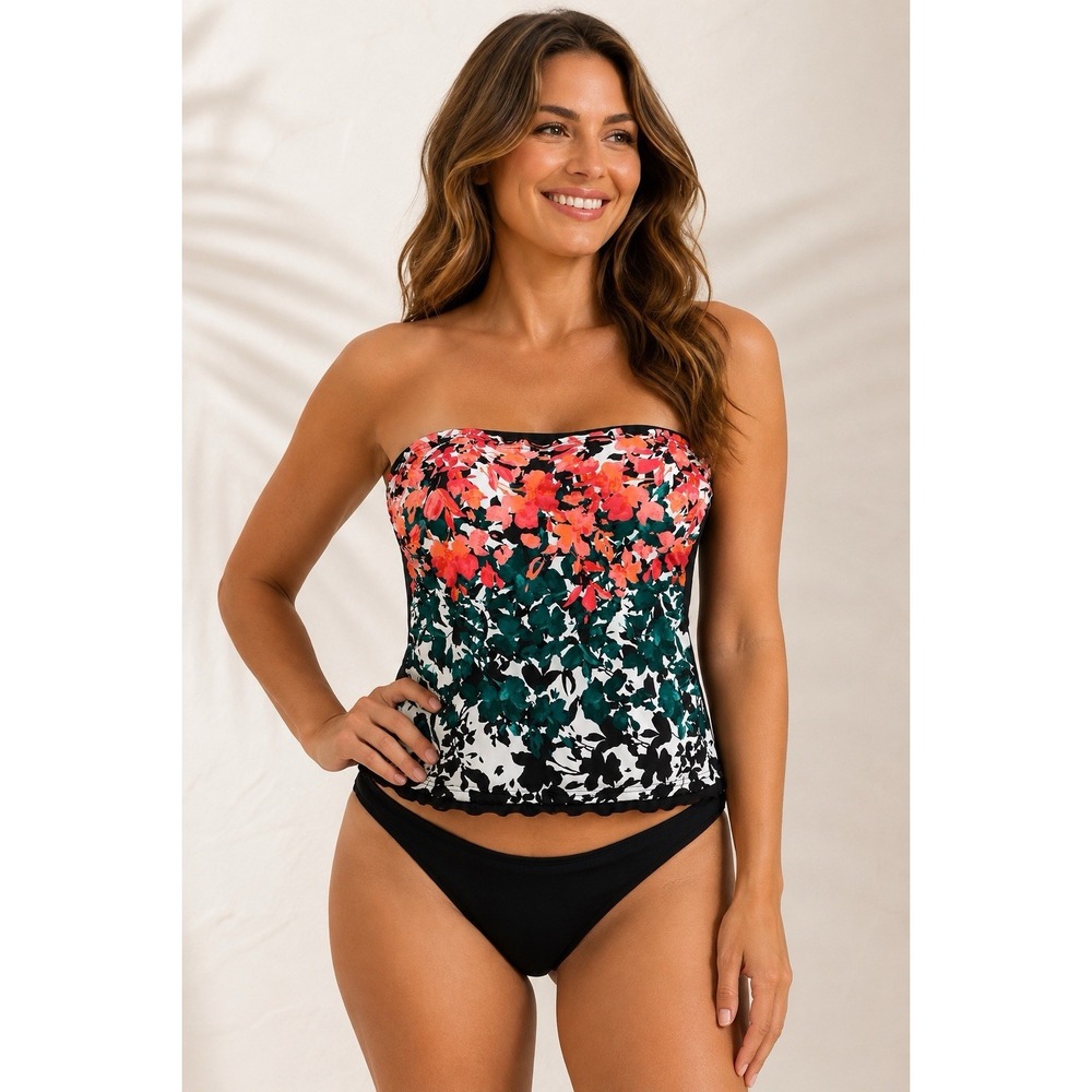 Maxine Of Hollywood 6 Bandeau Tankini Floral Top Coral Black NWT Missing strap
